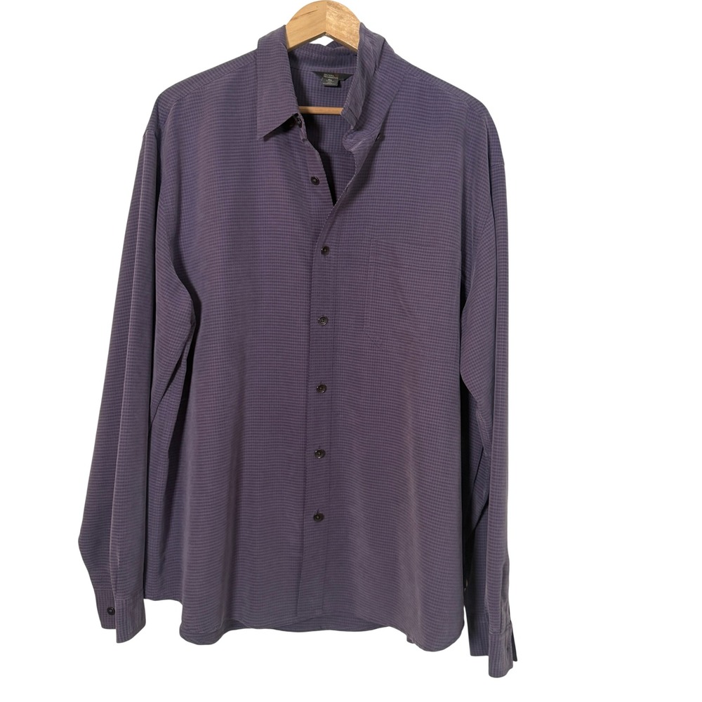 Royal Robbins Button Down Shirt Mens XL Purple Excellent Relaxed Fit Microcheck